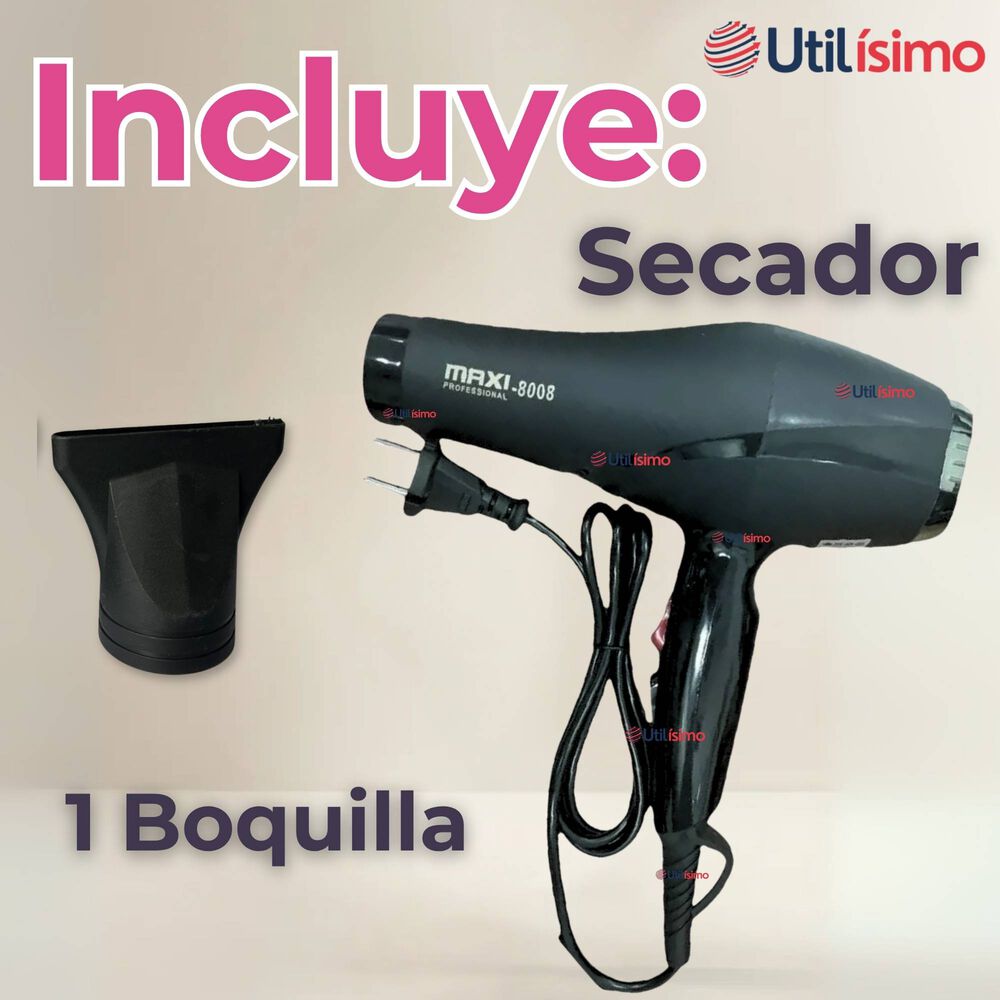 Secador De Pelo Cabello Premium Profesional 3000w Maxi-8008 Color Negro image number 1.0