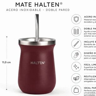 Mate T&eacute;rmico De Acero Inoxidable 300 Ml Con Bombilla Conserva Calor 1 Hora Y Fr&iacute;o 6 Horas Color Burdeo