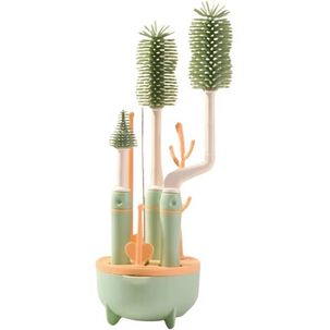 Set Cepillo De Silicona Limpiadores Mamadera Con Escurridor