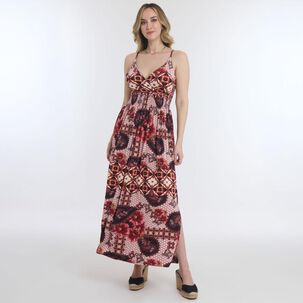 Vestido Largo Pabilo Escote Cruzado Y Panal Elásticado En Espalda Mujer Geeps