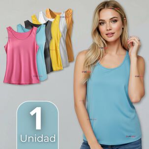 Polera Camiseta Sin Mangas Fibra De Bambú Básica Lisa Elástica Mujer Colores Surtidos