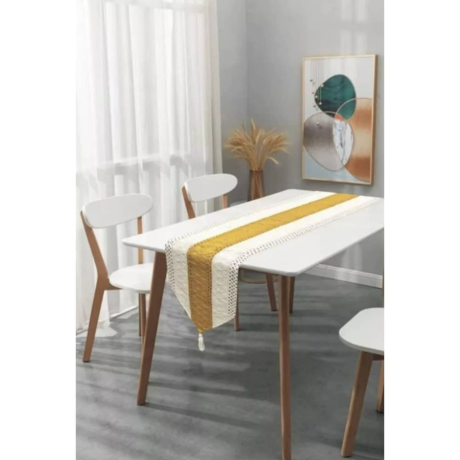 Camino De Mesa Decorativo Dise&ntilde;o Tejido Encaje Mesa Comedor Amarillo image number 0.0