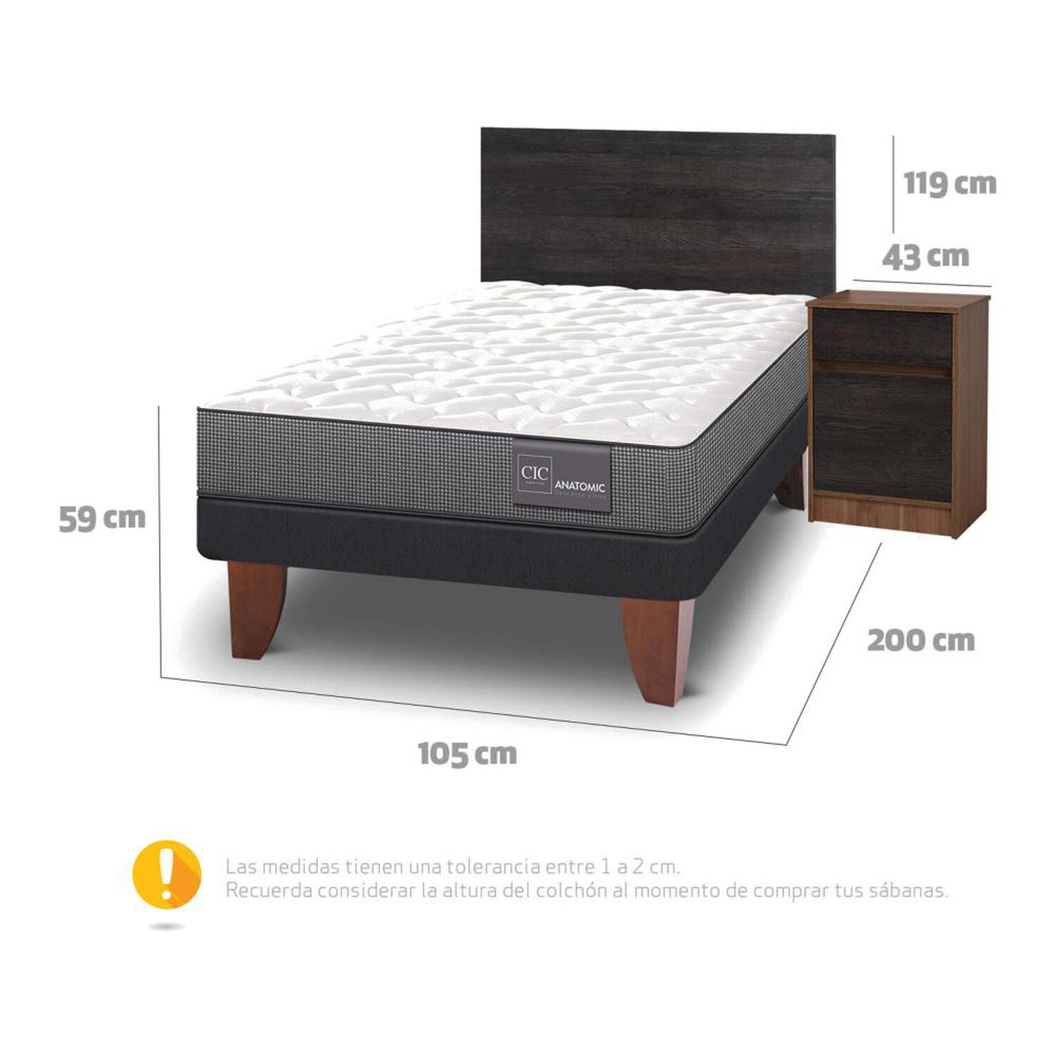 Cama Europea Cic Anatomic / 1.5 Plazas / Base Normal + Set De Maderas image number 3.0