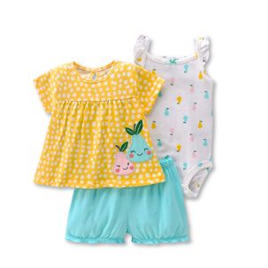 Set 3 Piezas Conjunto Con Body Sin Mangas Estampado Beb&eacute; Ni&ntilde;a 6 A 24 Meses Pear Print
