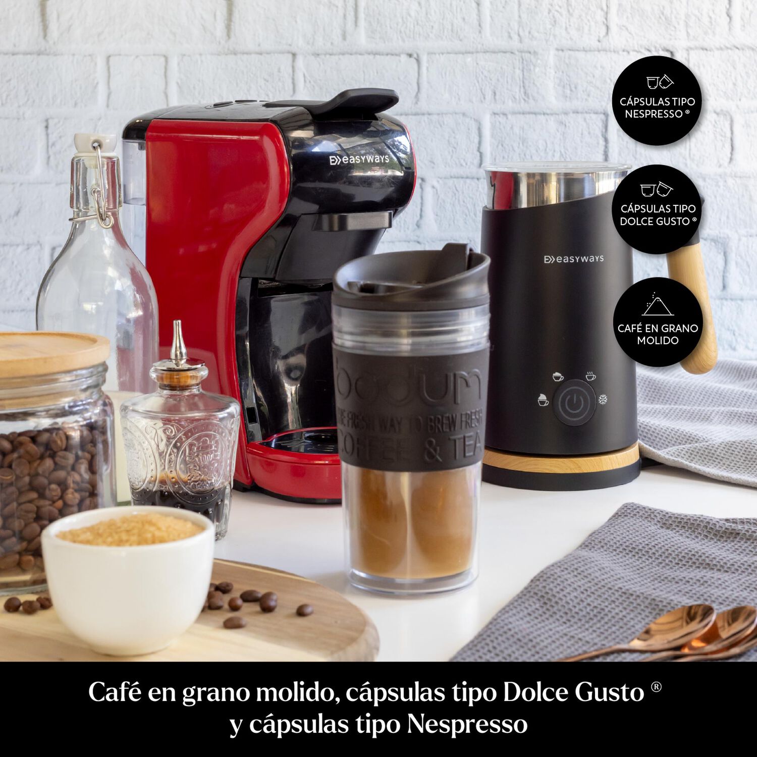 Cafetera C&aacute;psulas Espresso Milano Coffee 3en1 Rojo Easyways image number 1.0