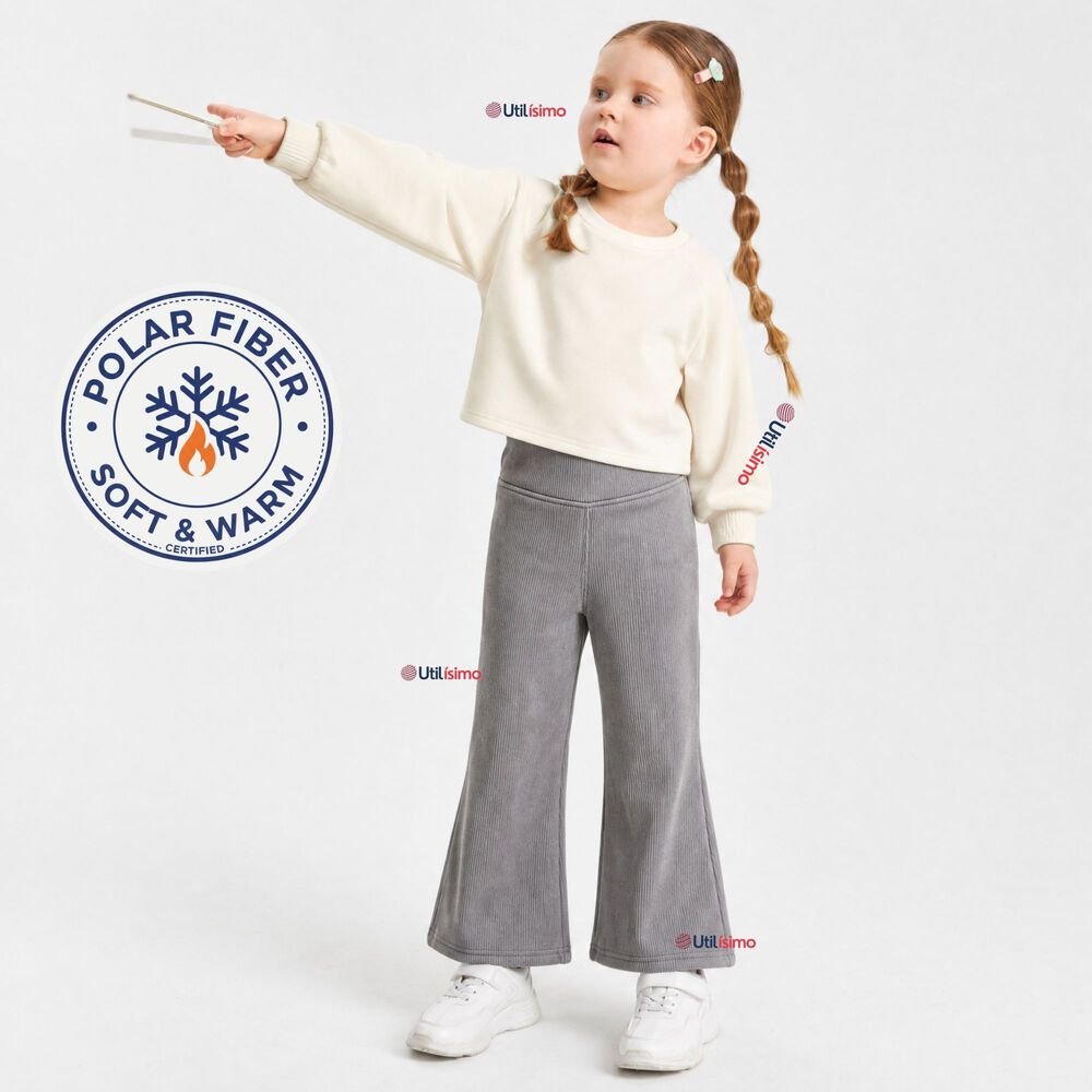 Calza Pantal&oacute;n Palazzo Ni&ntilde;a Polar Con Chiporro Elasticada T&eacute;rmica Gris Melange image number 0.0