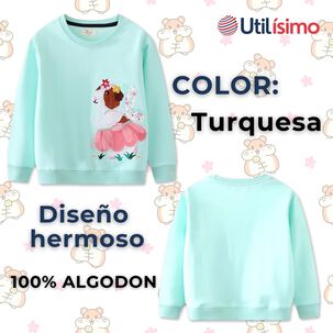 Polerón Niña Manga Larga 100% Algodón Turquesa Hamster