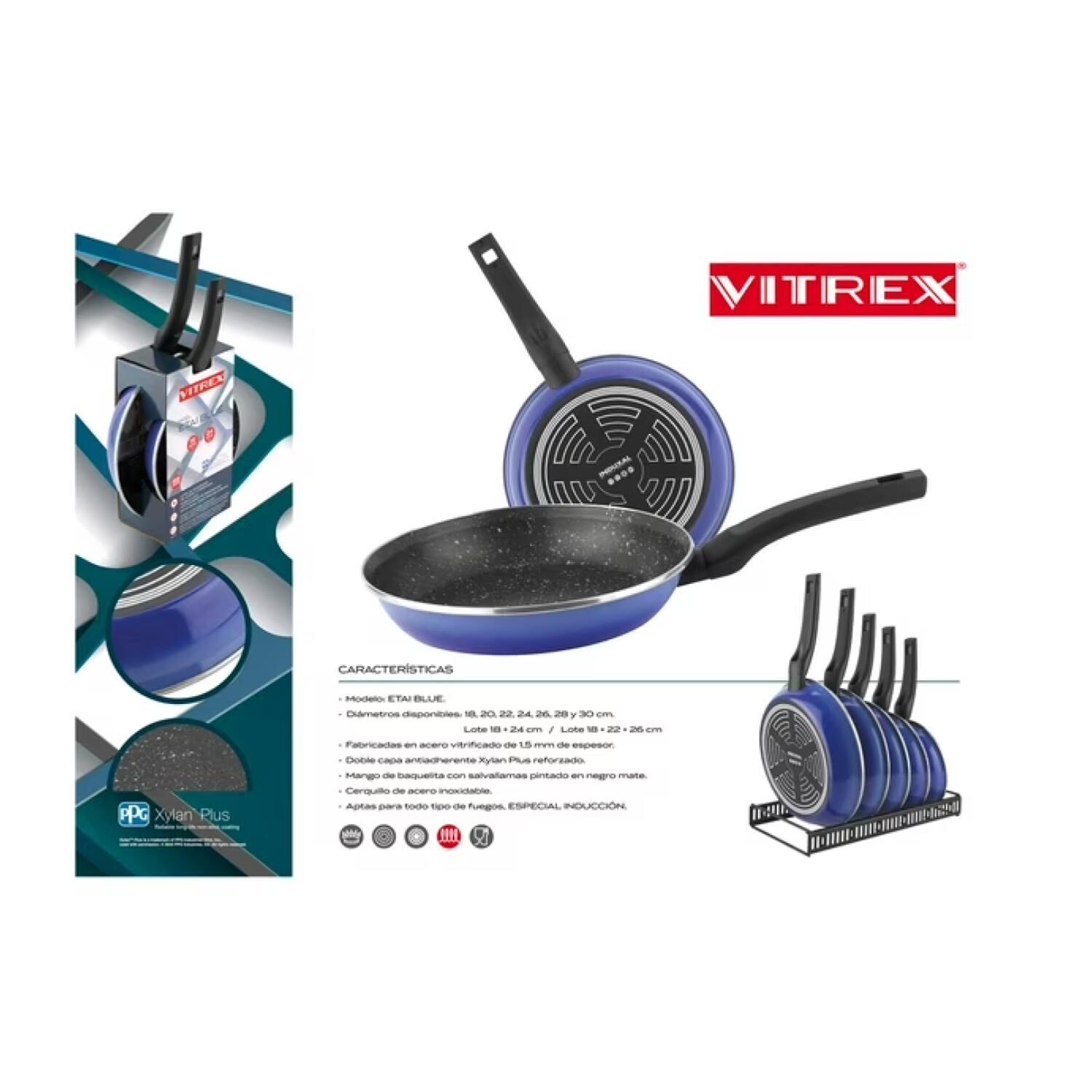 Set 3 Sartenes Antiadherentes 18 22 26cm Etai Blue Vitrex image number 3.0