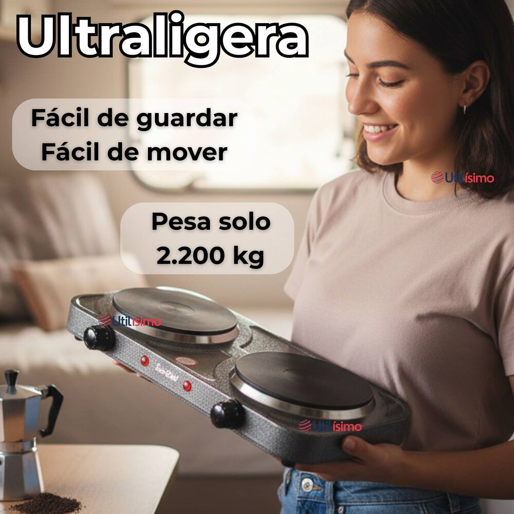 Cocina El&eacute;ctrica 2 Platos Cocinilla Port&aacute;til 2000w De Potencia image number 3.0