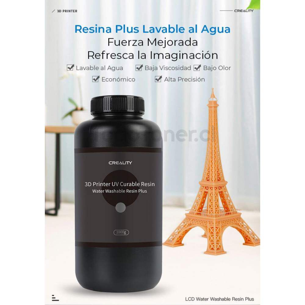 Resina Lavable Al Agua Blanca Para Impresoras 3d 1000g Creality Plus image number 3.0