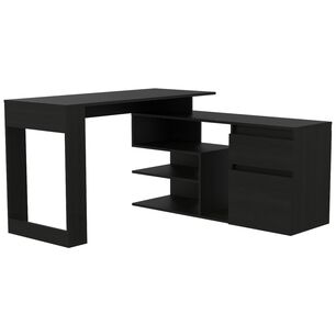 Escritorio En L 2 Cajones Y Estantes Fm-031n Negro