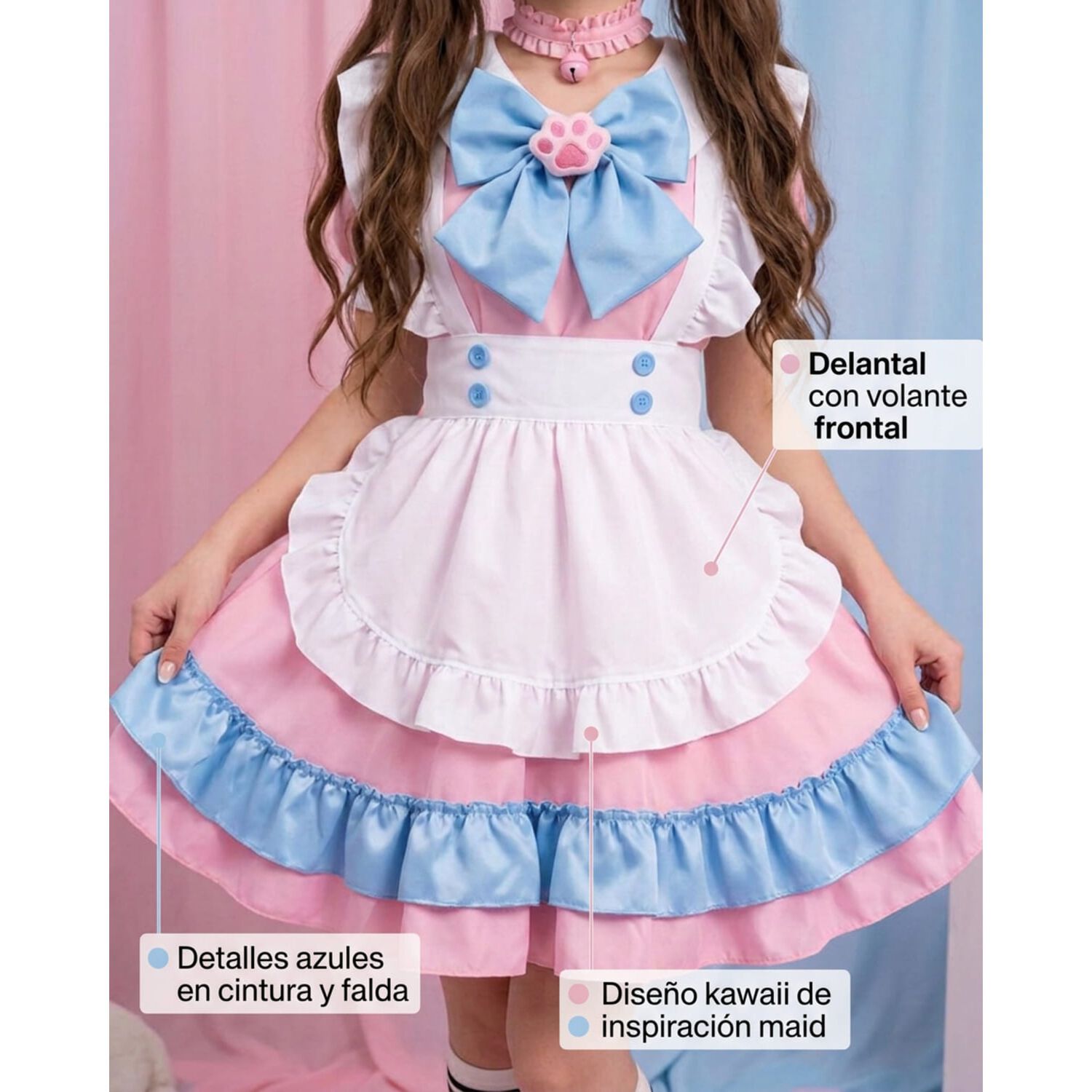 Disfraz Maid Rosado Cosplay Kawaii image number 3.0