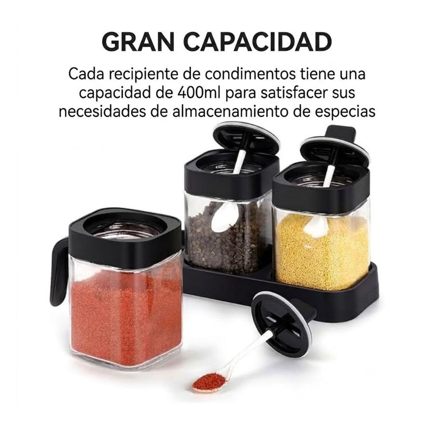 Set 3 Especieros Condimenteros De Vidrio Para Cocina image number 2.0