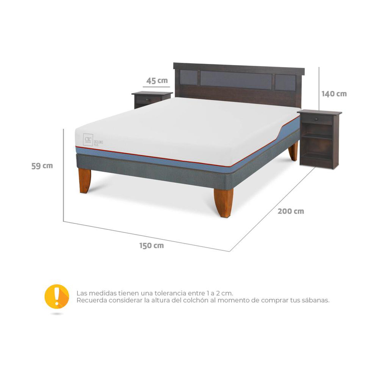 Cama Europea Cic Excellence Plus / 2 Plazas / Base Normal + Set De Maderas image number 2.0
