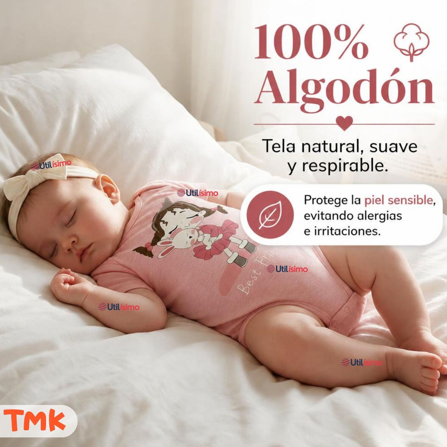 Pack 5 Bodys Manga Corta 100% Algod&oacute;n Tedmimak Ni&ntilde;a Pink Bunny image number 4.0