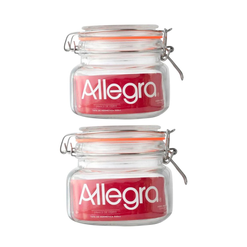 Set 2 Frascos Vidrio Con Tapa Hermetica De 500ml Allegra image number 0.0