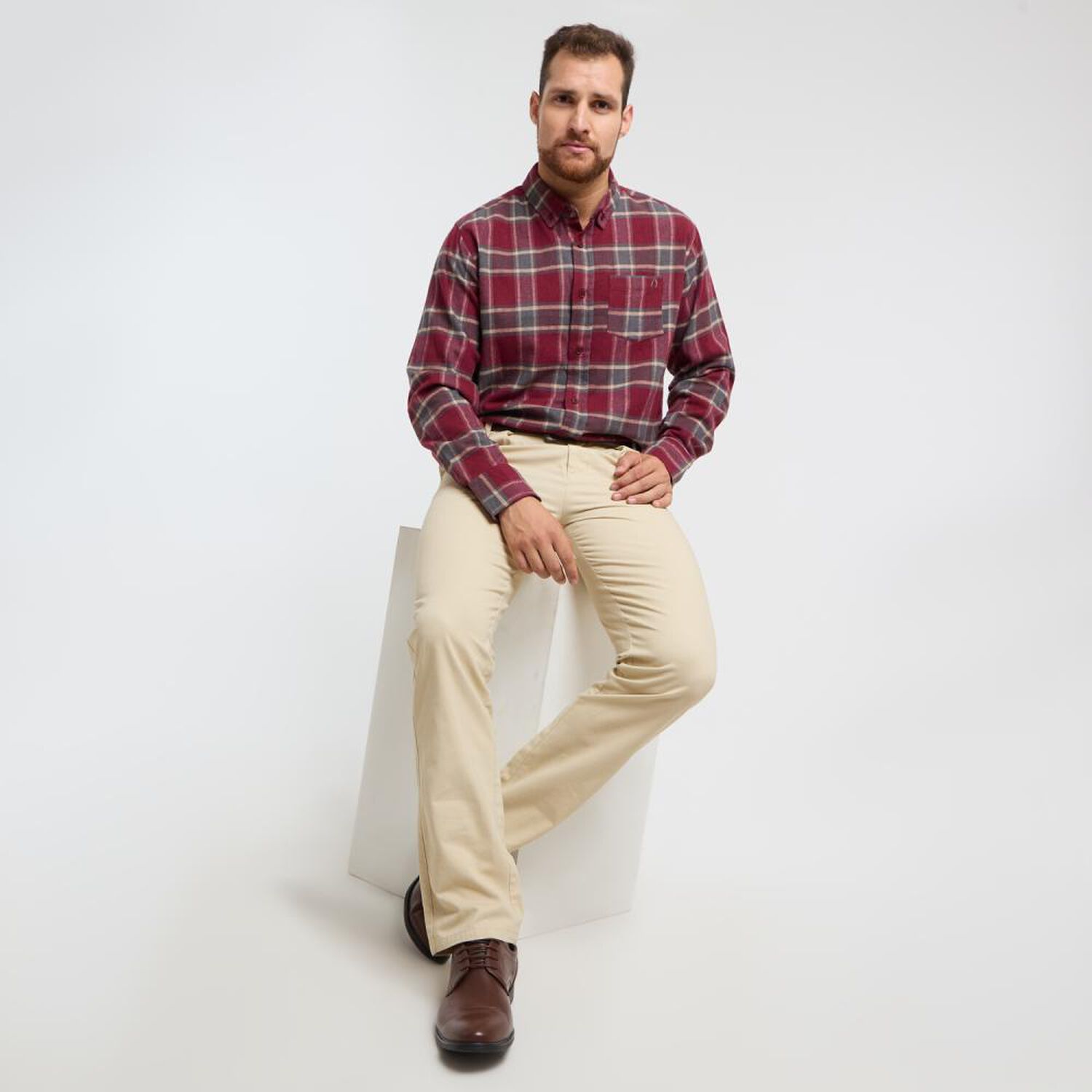 Camisa Bloque Color Slim Manga Larga Hombre Herald image number 1.0