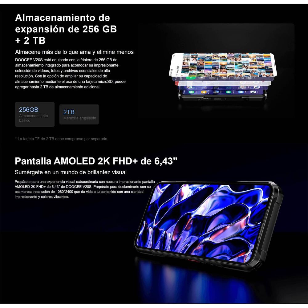 Celular Rugged Doogee V20s Resistente A Golpes, Polvo, Humedad Y Agua / C&aacute;mara Con Visi&oacute;n Nocturna, Carcasa Con Soporte Regalo, Pantalla Amoled, Negro image number 7.0