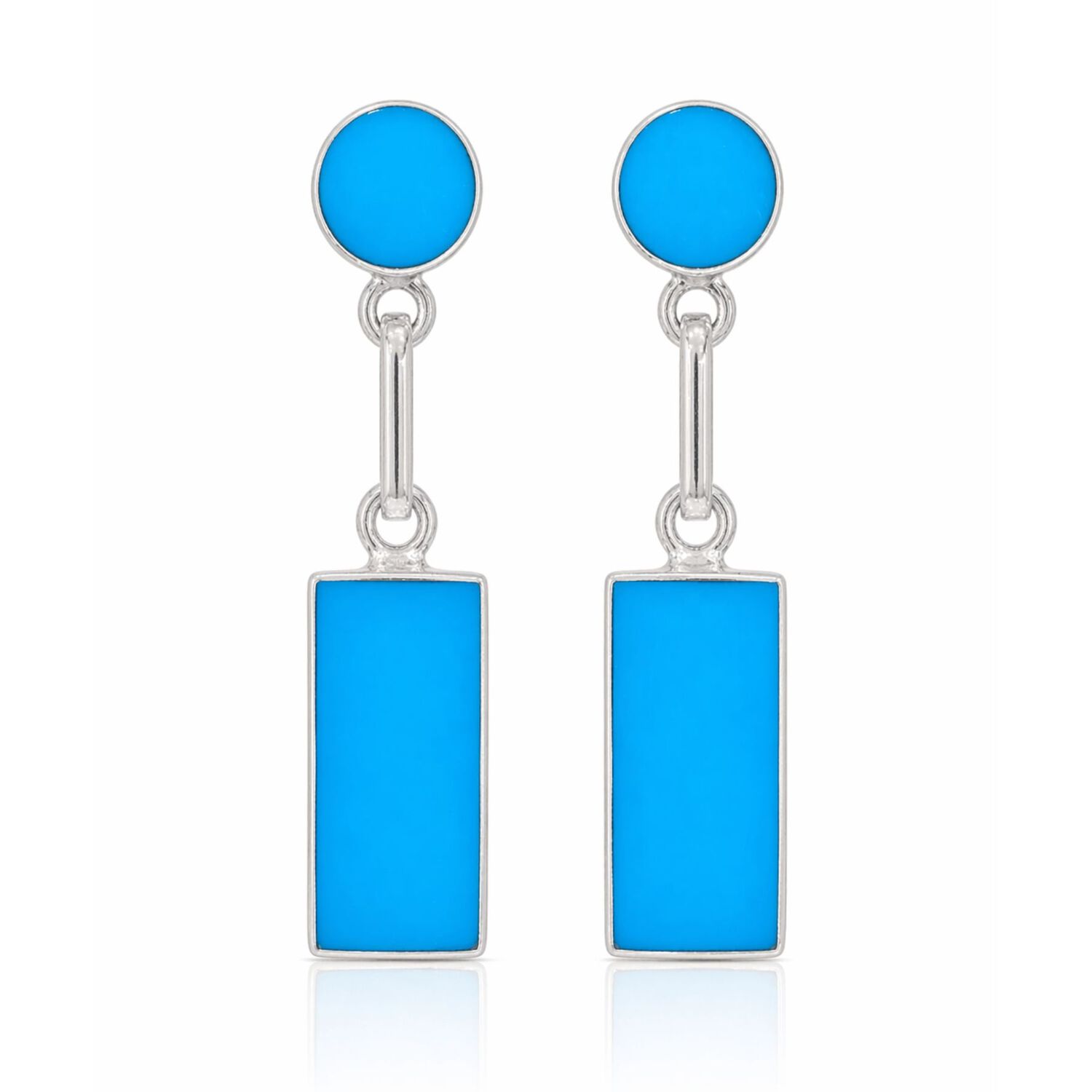 Aros Turquesa Rectangular Plata 950 Tornillo Mariposa Colgantes Mujer Elegantes Piedra Azul. image number 0.0