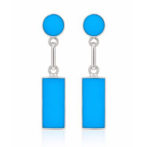Aros Turquesa Rectangular Plata 950 Tornillo Mariposa Colgantes Mujer Elegantes Piedra Azul.