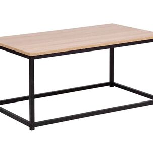 Mesa De Centro Sky Rectangular 90cm Elgante Mdf Natural Base Metalica