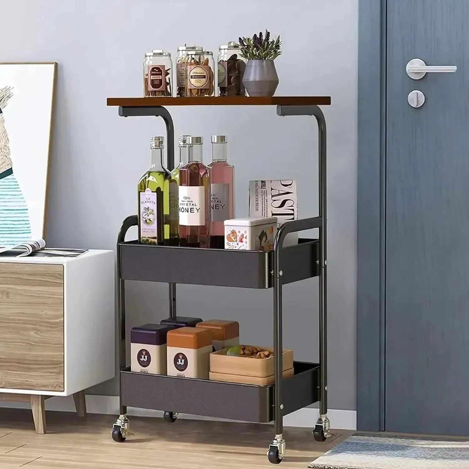 Carro Organizador 3 Niveles Con Ruedas Living Cocina Dorm Caf&eacute; Con Negro image number 3.0