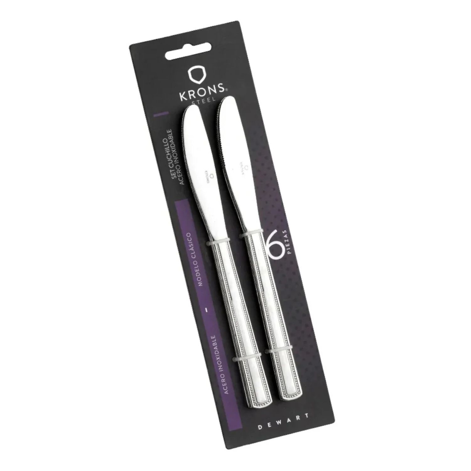 Set 6 Cuchillos Mesa Perlados Newcastle Blister Plateado Krons image number 1.0