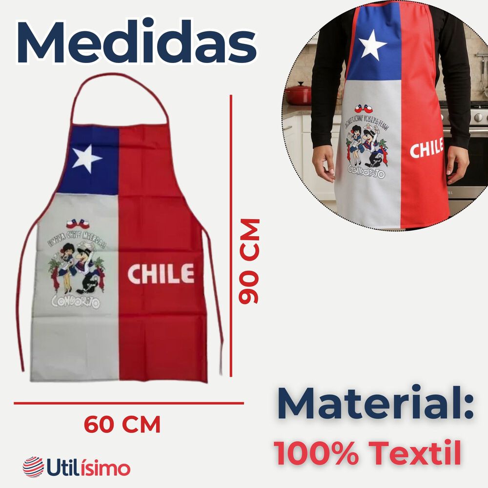 Delantal Cocina Fiestas Patrias Bandera Chilena 60x90 Cm Condorito image number 1.0