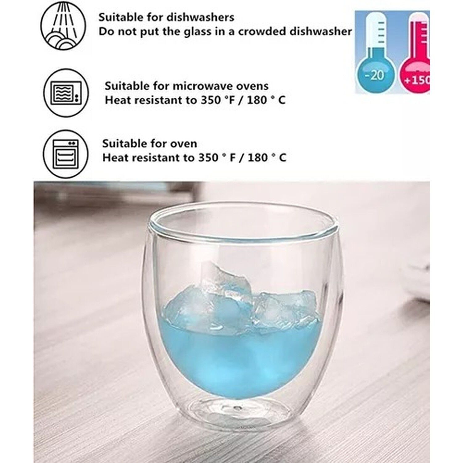Set 8 Tazas Espresso Doble Pared Vidrio Borosilicato 250ml image number 1.0