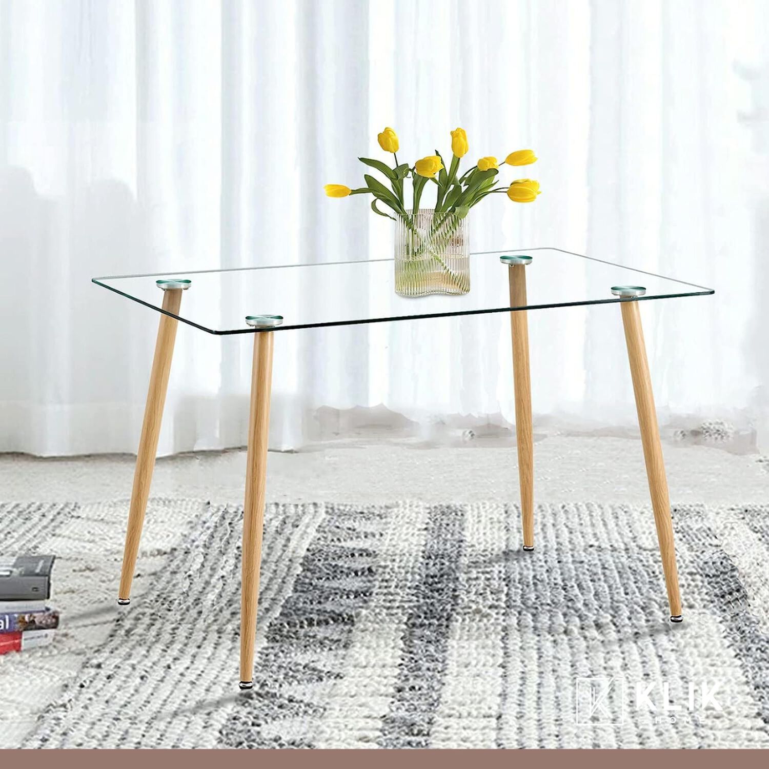 Comedor Mesa De Vidrio 120x80 + 6 Sillas Europa Negras image number 7.0