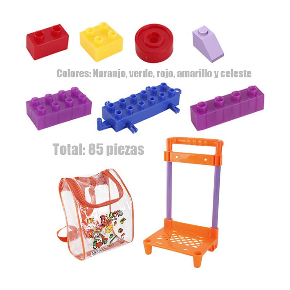 Maleta Bloques Armables Para Ni&ntilde;os Mochila Juguetes 85pzs image number 2.0