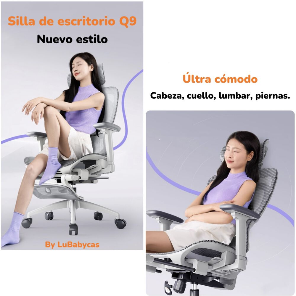 Silla De Escritorio Reclinable Reposapies Q9 By Lubabycas image number 2.0