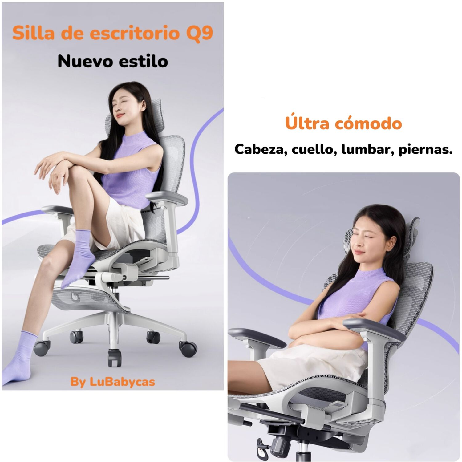 Silla De Escritorio Reclinable Reposapies Q9 By Lubabycas image number 2.0