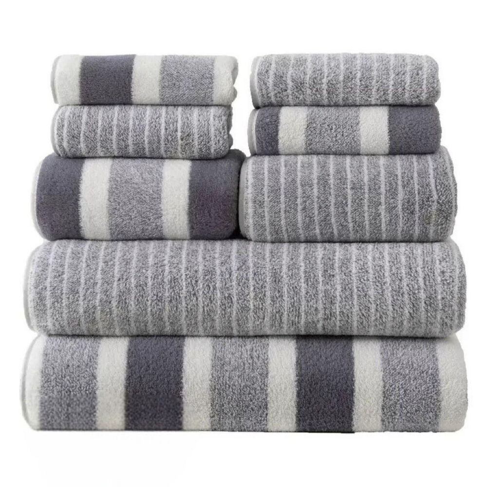 Set De 8 Toallas Rayadas Ultra Absorbentes Estilo Spa Gris image number 0.0