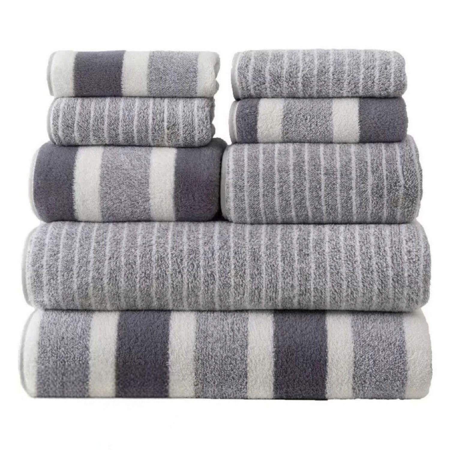 Set De 8 Toallas Rayadas Ultra Absorbentes Estilo Spa Gris image number 0.0