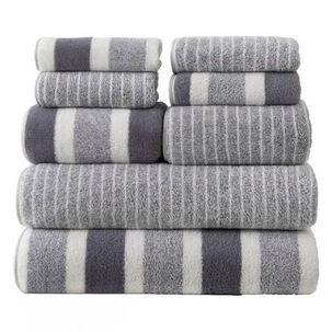 Set De 8 Toallas Rayadas Ultra Absorbentes Estilo Spa Gris