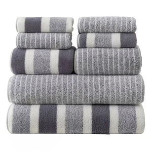 Set De 8 Toallas Rayadas Ultra Absorbentes Estilo Spa Gris