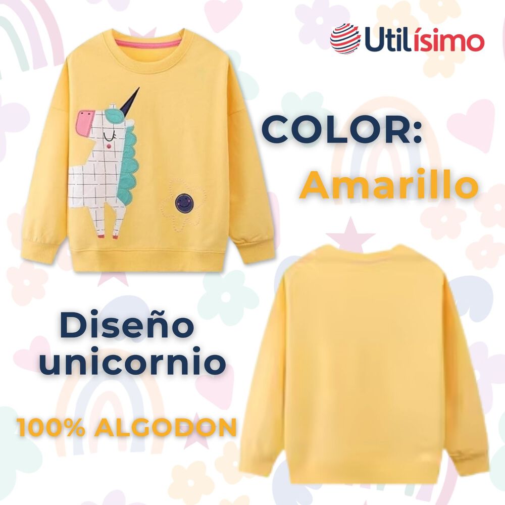 Polerón Niña Manga Larga 100% Algodón Amarillo Unicornio image number 1.0