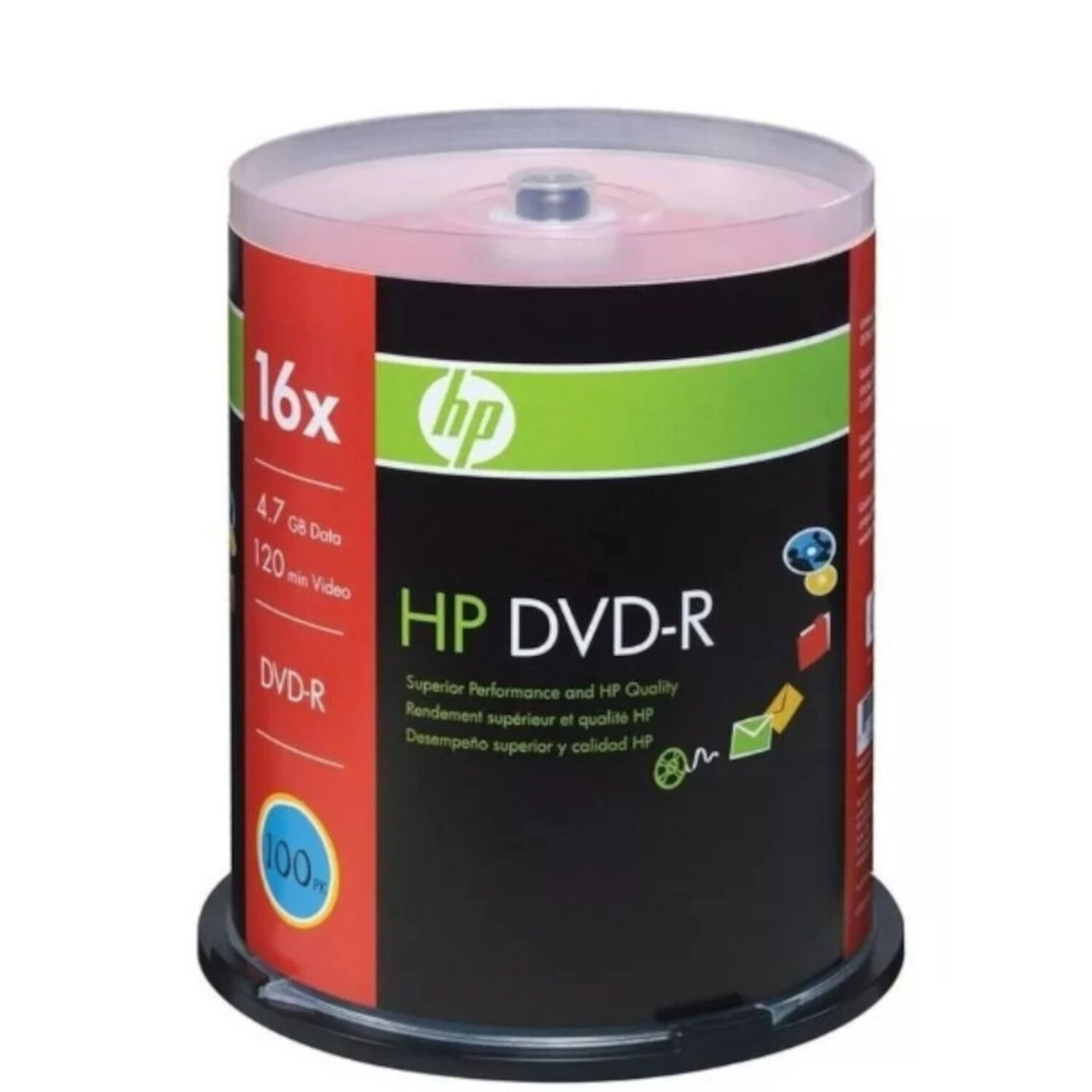 Dvd-r Grabable Hp 16x 4.7gb 100 Unidades image number 0.0