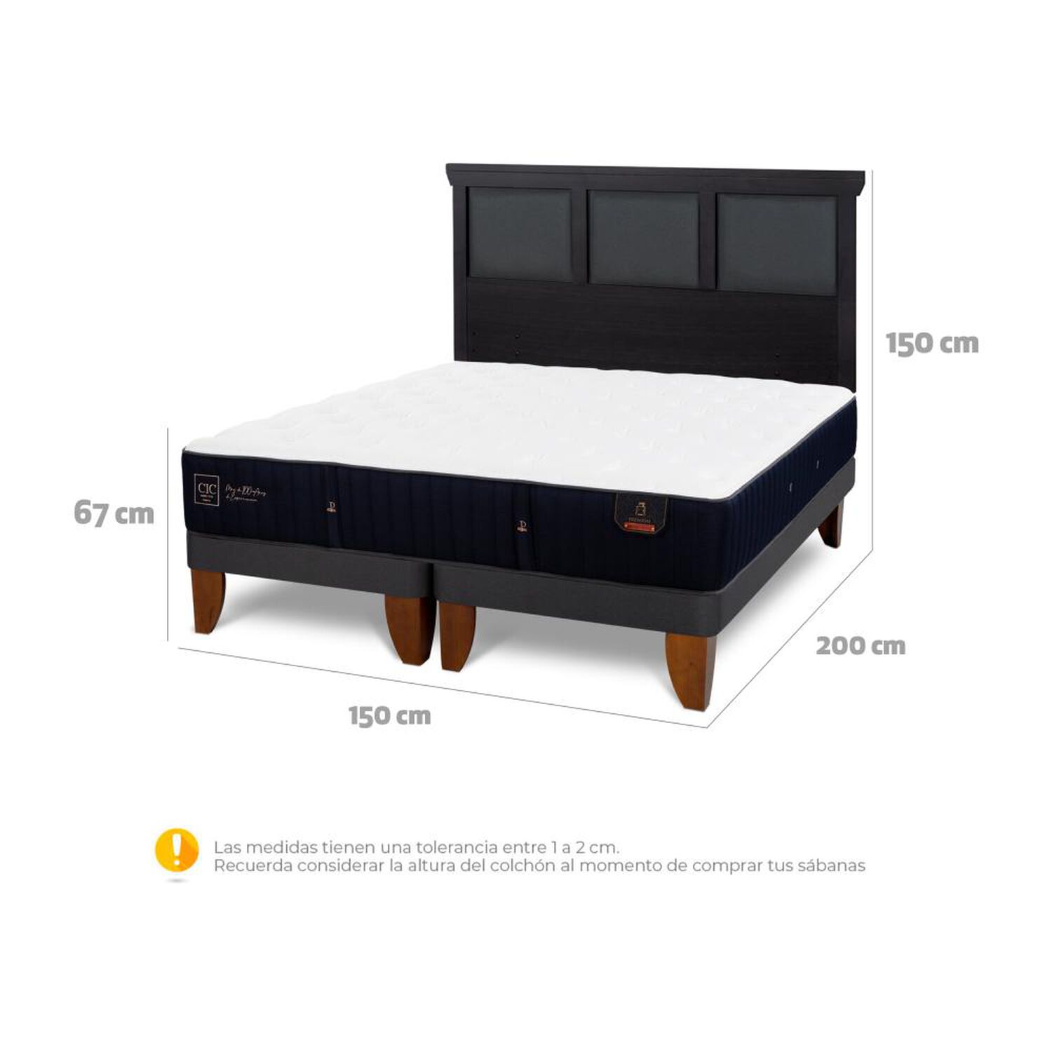 Cama Europea Cic Linea Premium / 2 Plazas / Base Dividida + Respaldo image number 5.0