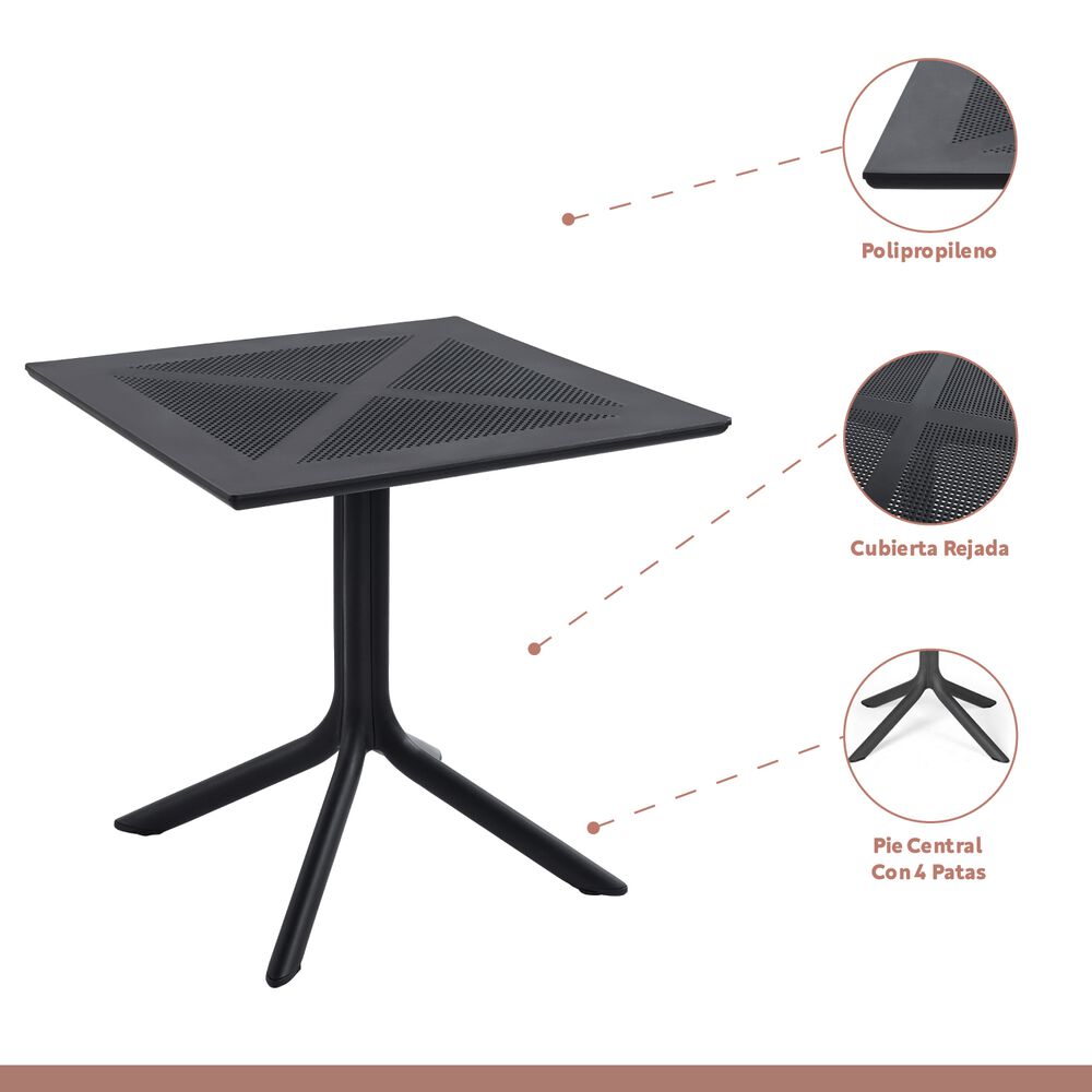 Mesa Restaurant 80x80 Polipropileno + 4 Sillas Tolix - Negra image number 2.0
