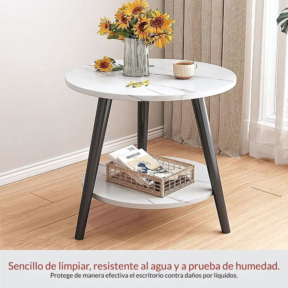 Mesa De Centro Redonda 40*40*52cm Mármol Blanco Con Patas Negras image number 4.0