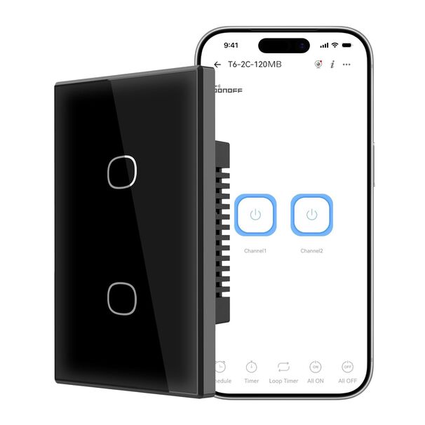 Interruptor Wifi Touch Sonoff Txgen2 De 2 Canales Negro