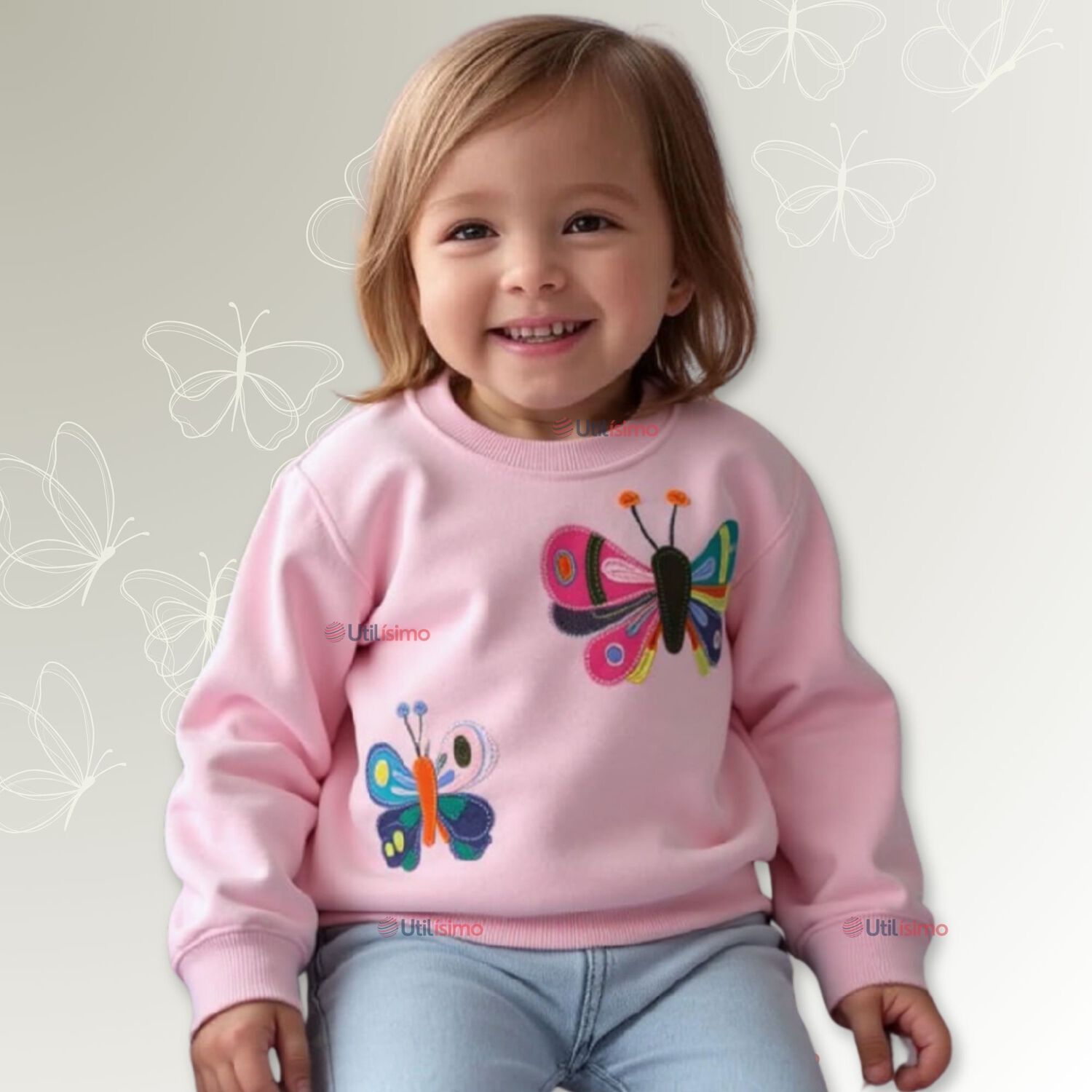 Poler&oacute;n Ni&ntilde;o Manga Larga 100% Algod&oacute;n Rosa Mariposa image number 0.0