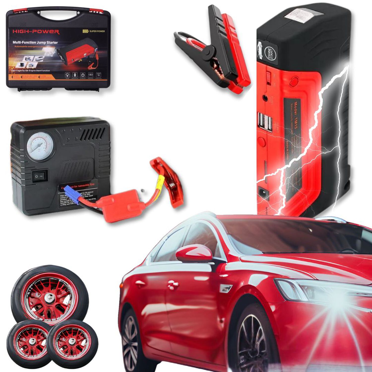 Iniciador Arrancador Bater&iacute;as Carro Moto 12v + Compresor image number 0.0