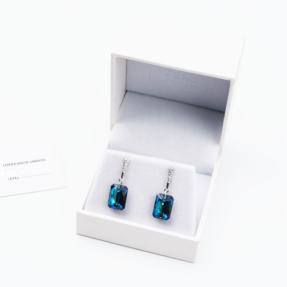 Aros Estefania Plata Italiana 925 Y Cristales Genuinos Bermuda Blue image number 2.0