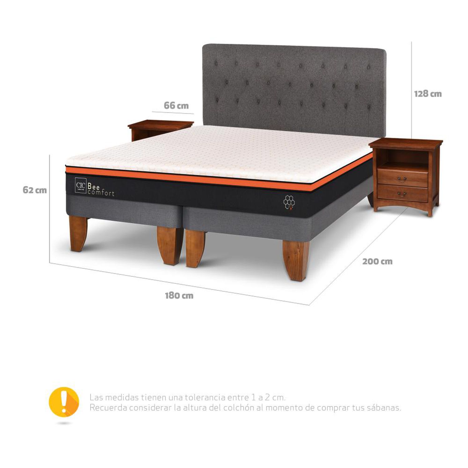 Cama Europea Cic Bee Comfort / King / Base Dividida + Set De Maderas image number 2.0