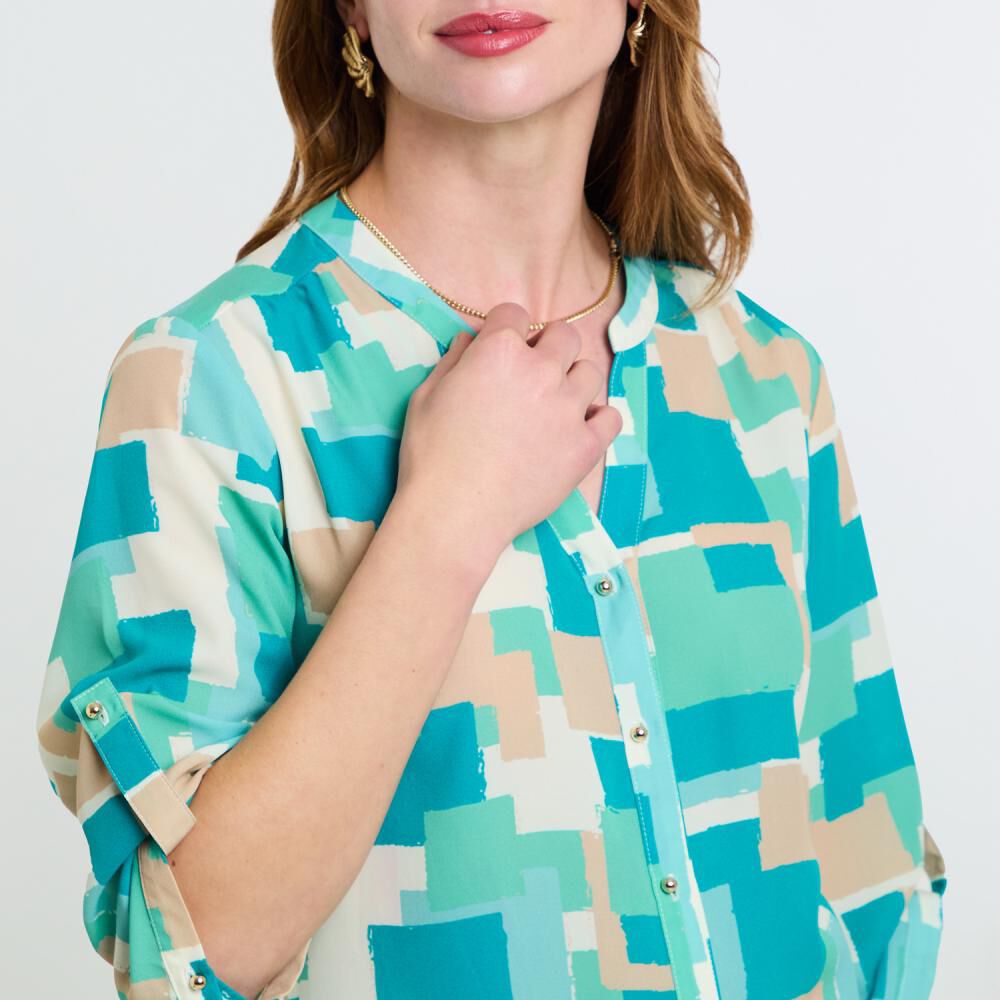 Blusa Full Print Manga 3/4 Roll Up Cuello Mao Mujer Lesage image number 4.0