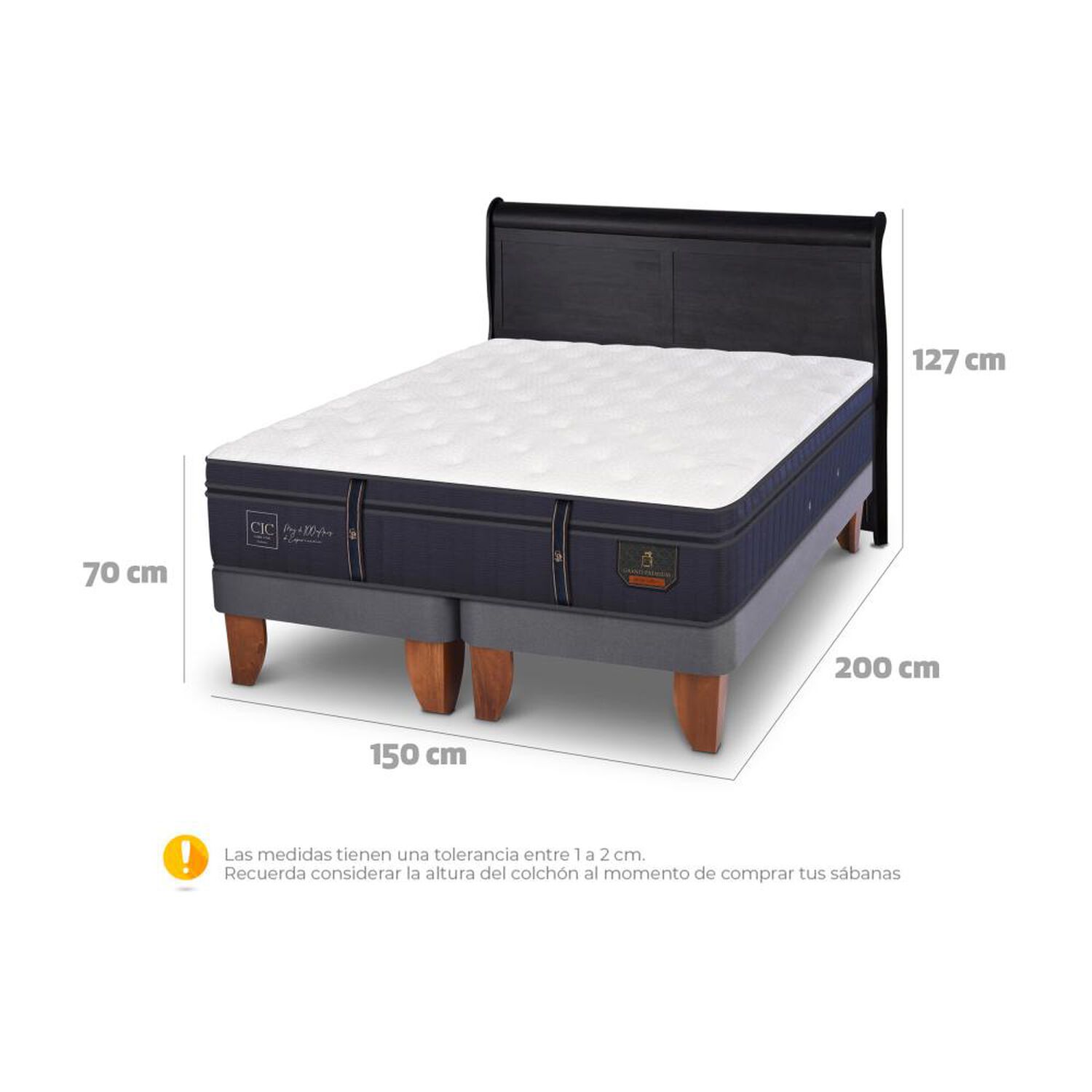 Cama Europea Cic Linea Premium / 2 Plazas / Base Dividida + Respaldo image number 4.0
