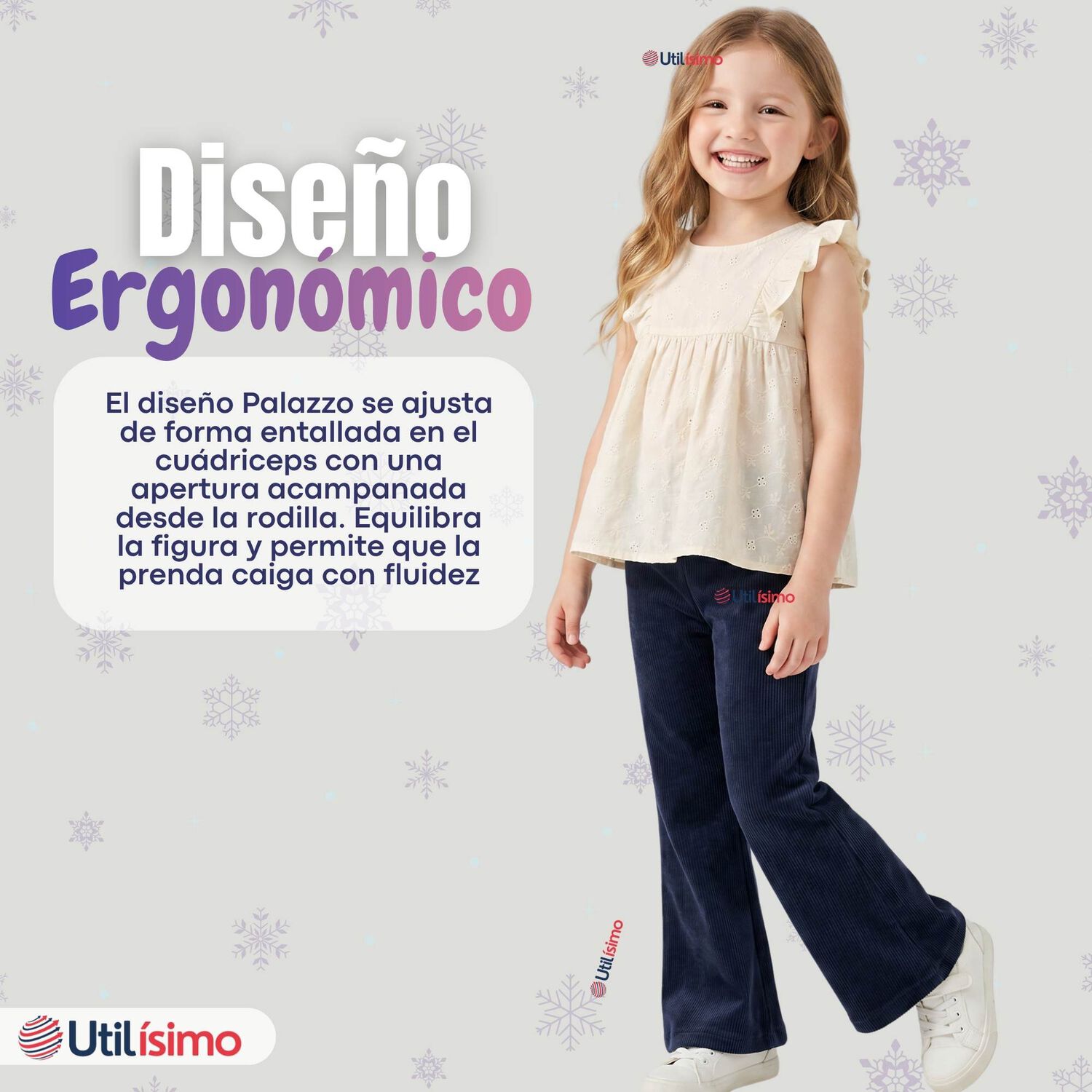 Calza Pantal&oacute;n Palazzo Ni&ntilde;a Polar Con Chiporro Elasticada T&eacute;rmica Navy Blue image number 8.0